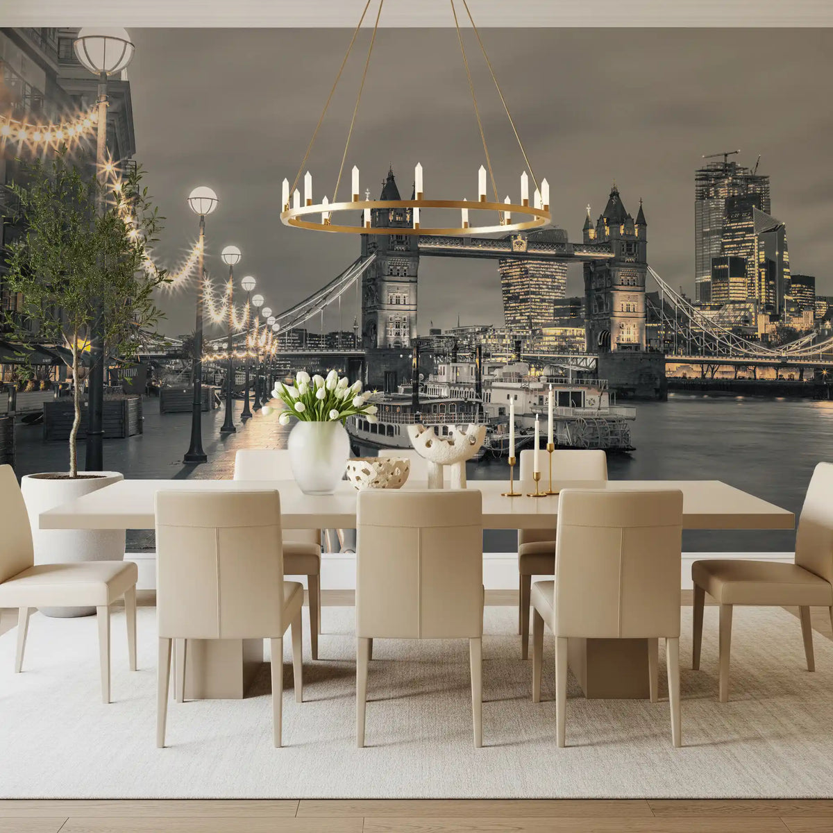 Metropolitan Riverside Evening Lights Wall Mural