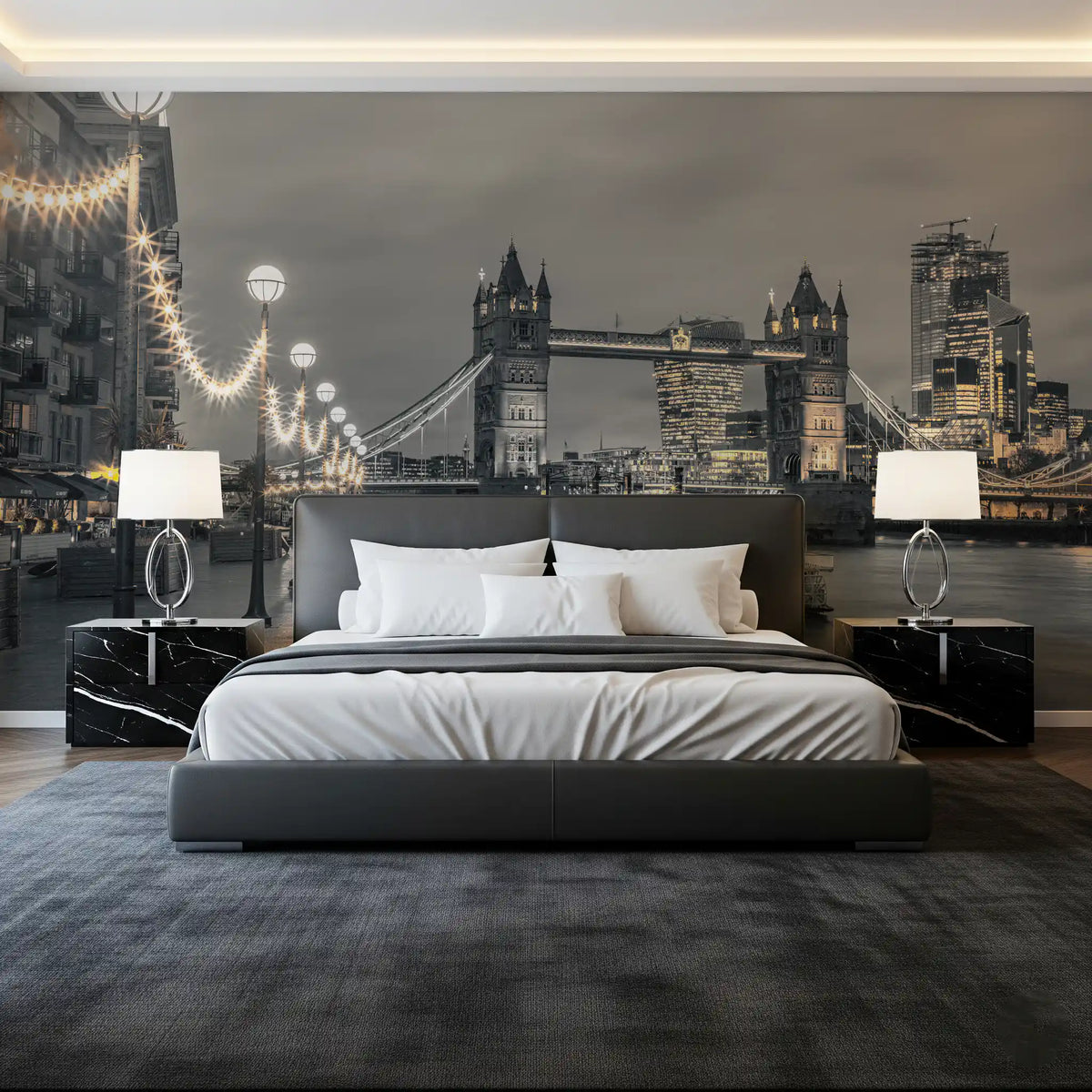 Metropolitan Riverside Evening Lights Wall Mural