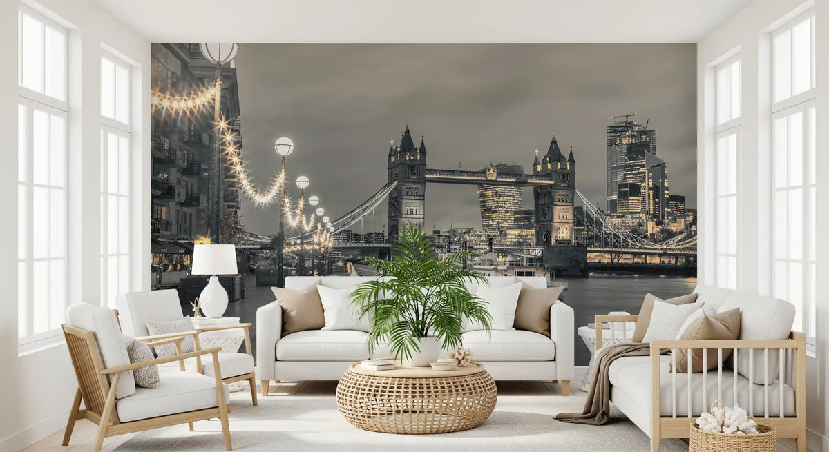 Metropolitan Riverside Evening Lights Wall Mural