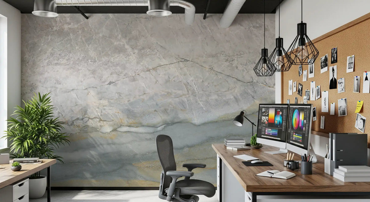 Serene Grey Veined Stone Wall Mural