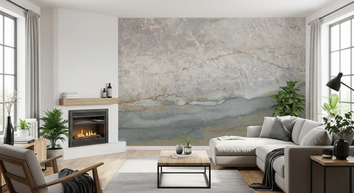 Serene Grey Veined Stone Wall Mural