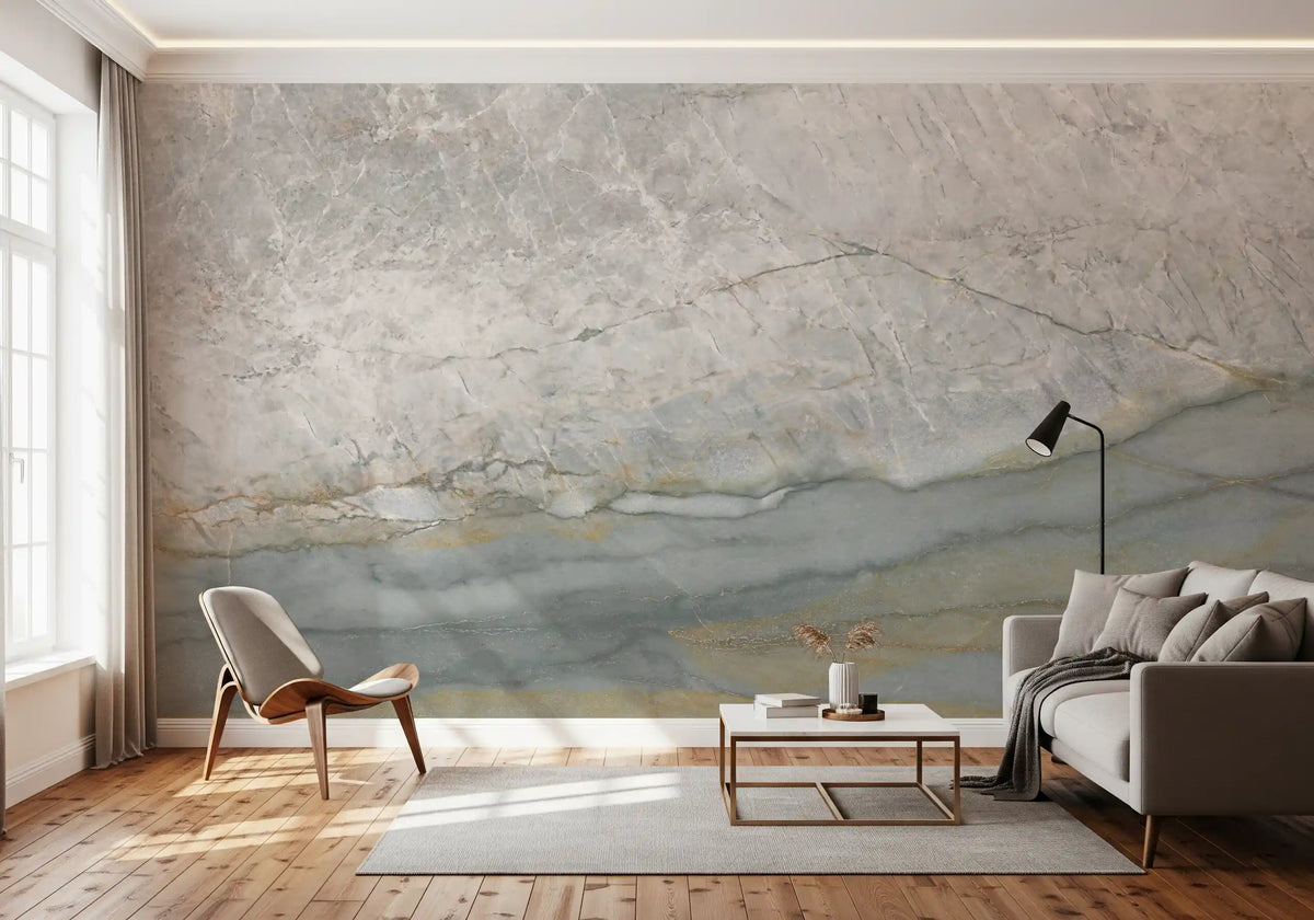 Serene Grey Veined Stone Wall Mural