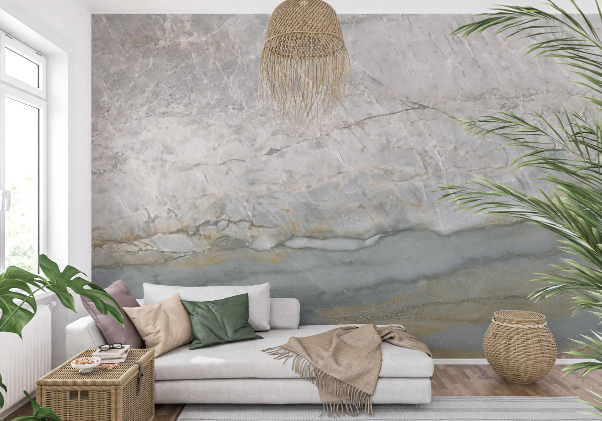 Serene Grey Veined Stone Wall Mural