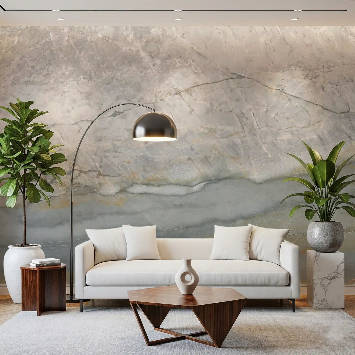 Serene Grey Veined Stone Wall Mural