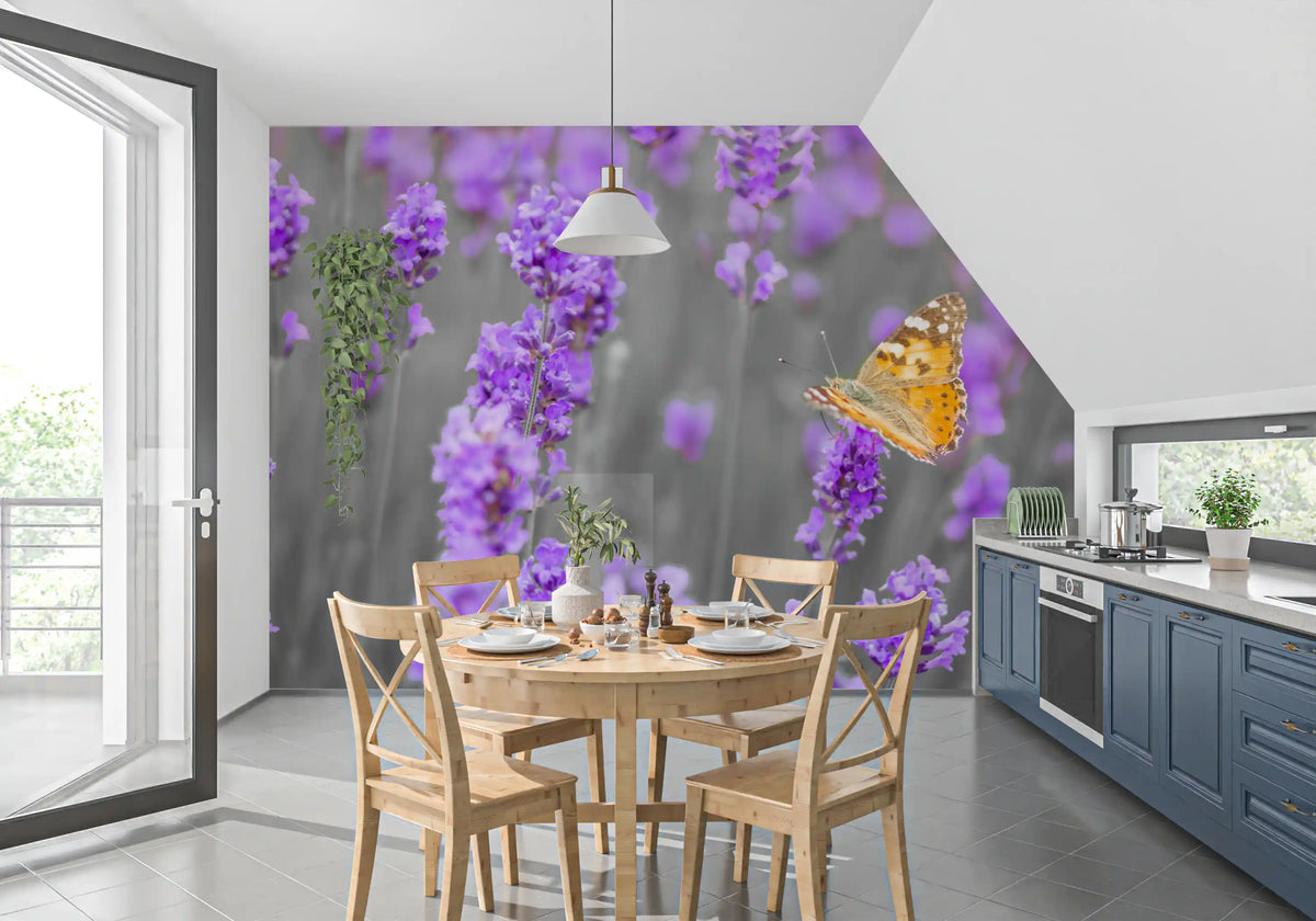 Purple Petals and Butterfly Garden Wall Mural