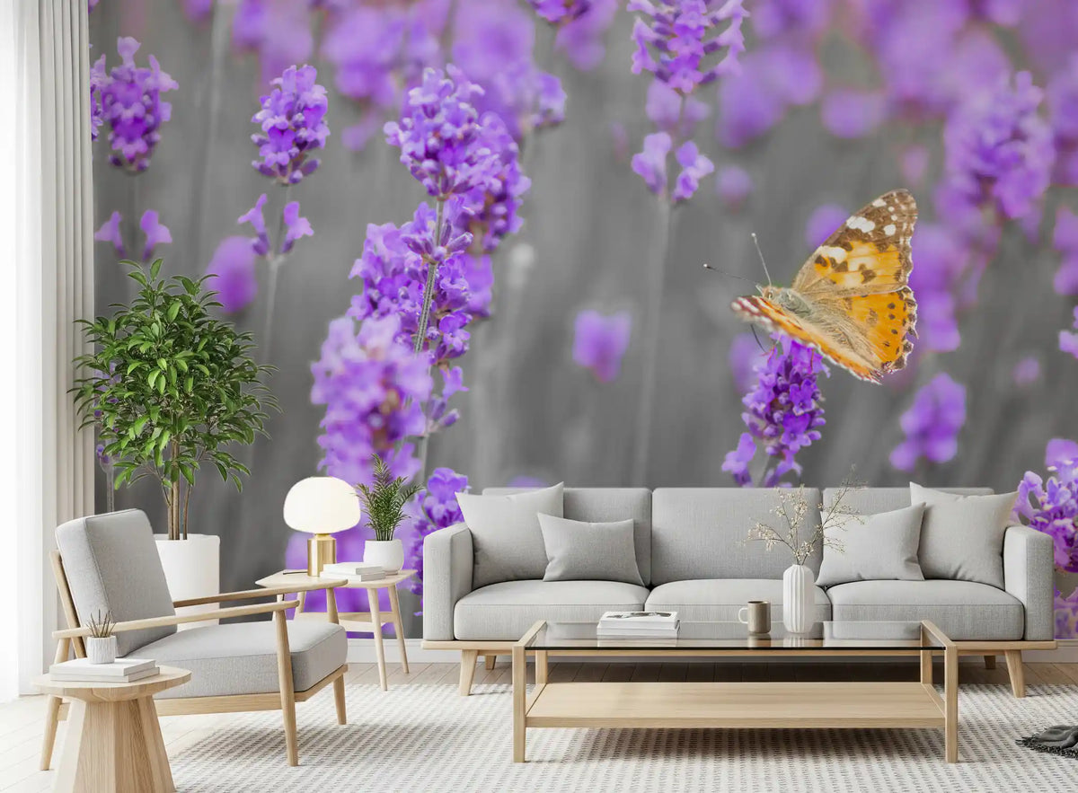 Purple Petals and Butterfly Garden Wall Mural