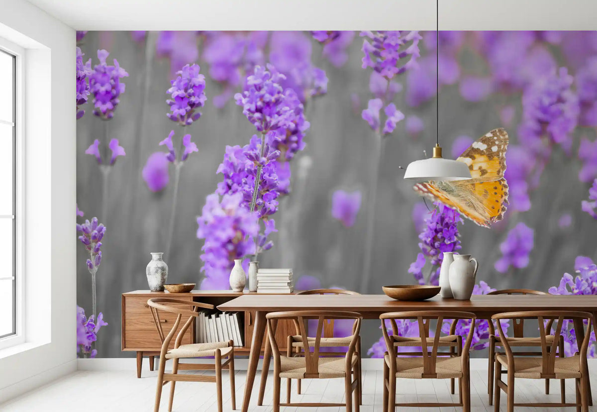 Purple Petals and Butterfly Garden Wall Mural