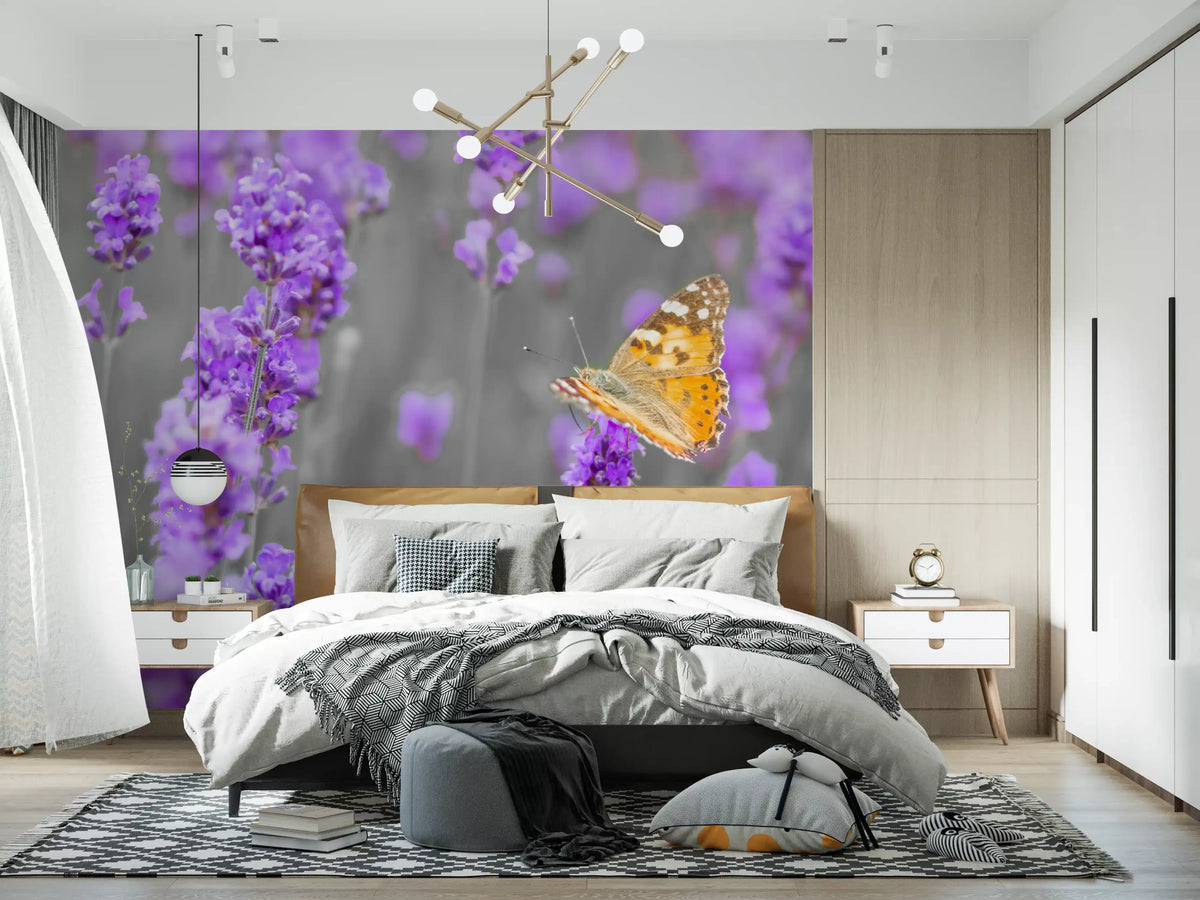 Purple Petals and Butterfly Garden Wall Mural