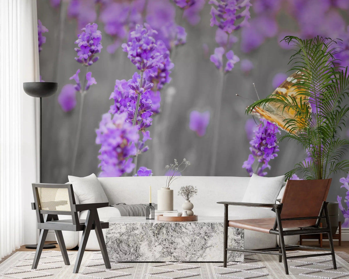 Purple Petals and Butterfly Garden Wall Mural