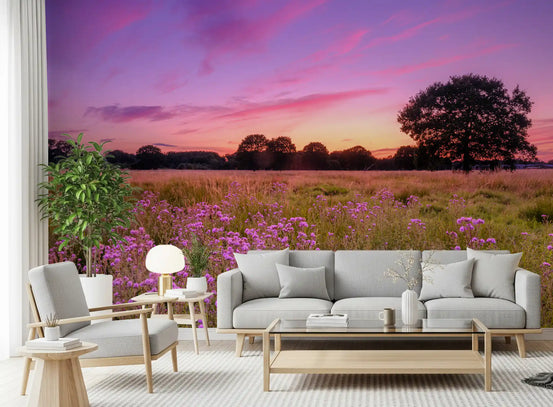 Purple Horizon Meadow Landscape Wall Mural