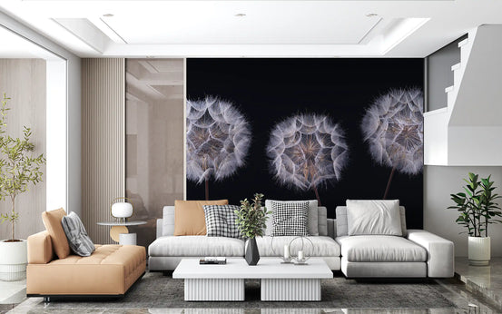 Minimalist Monochrome Seed Heads Wall Mural