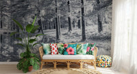 Monochrome Pine Forest Reflection Wall Mural
