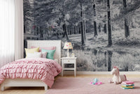 Monochrome Pine Forest Reflection Wall Mural