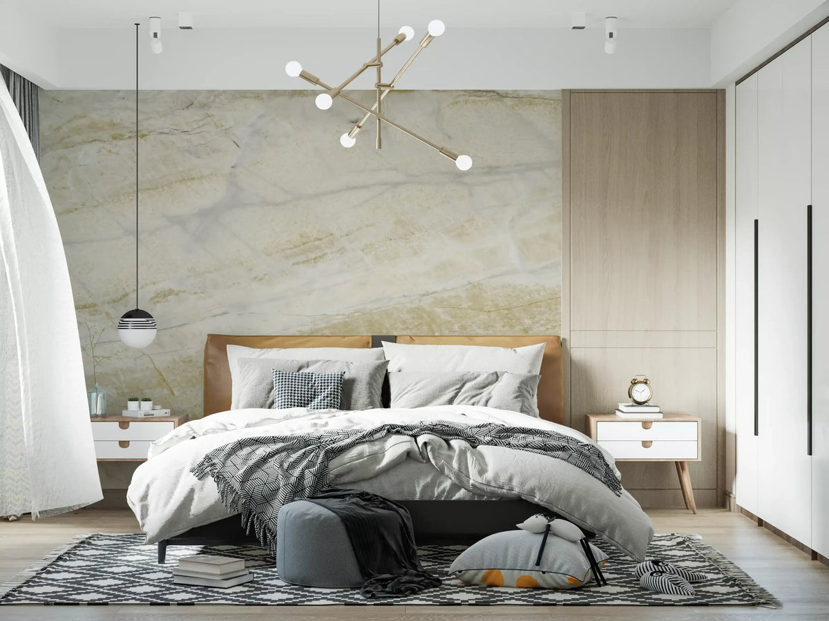 Cream and Ochre Marble Veins Wall Mural