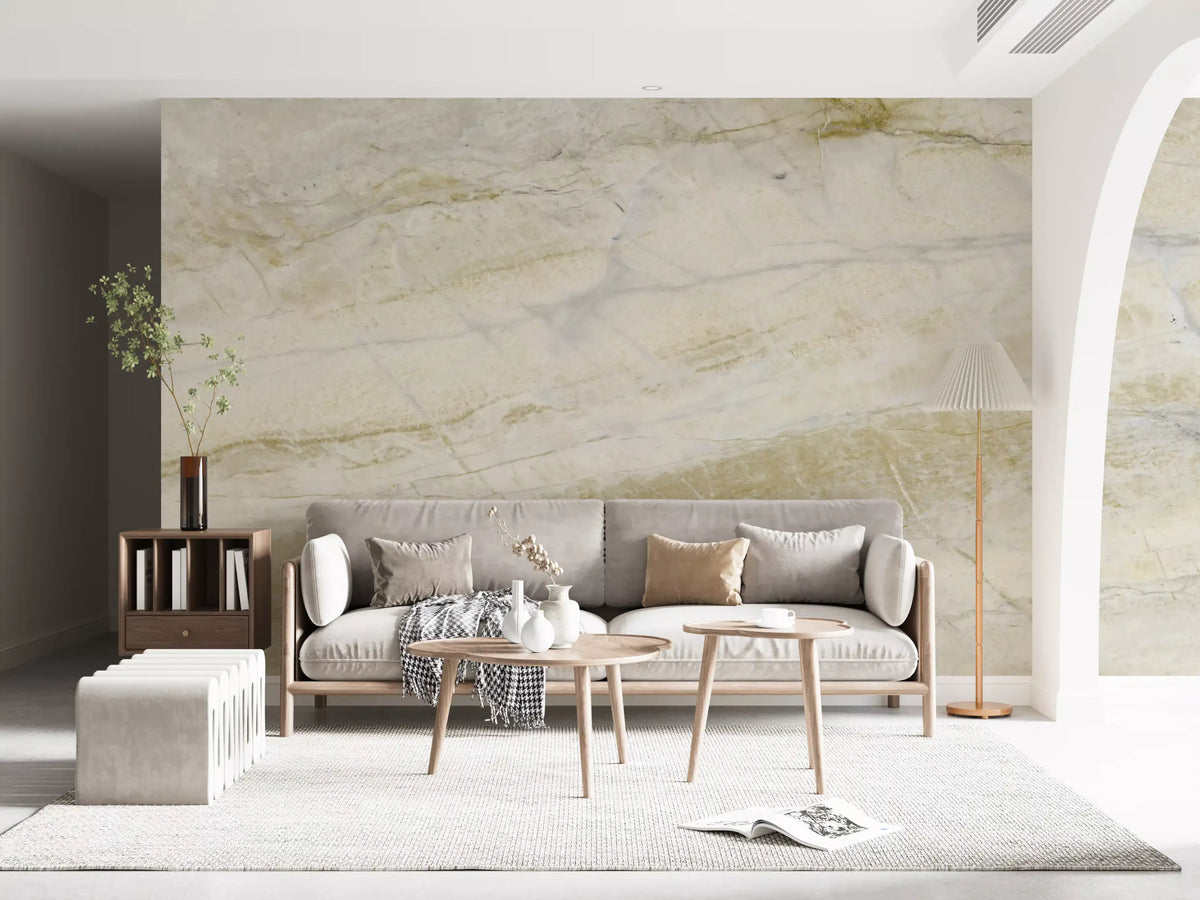Cream and Ochre Marble Veins Wall Mural