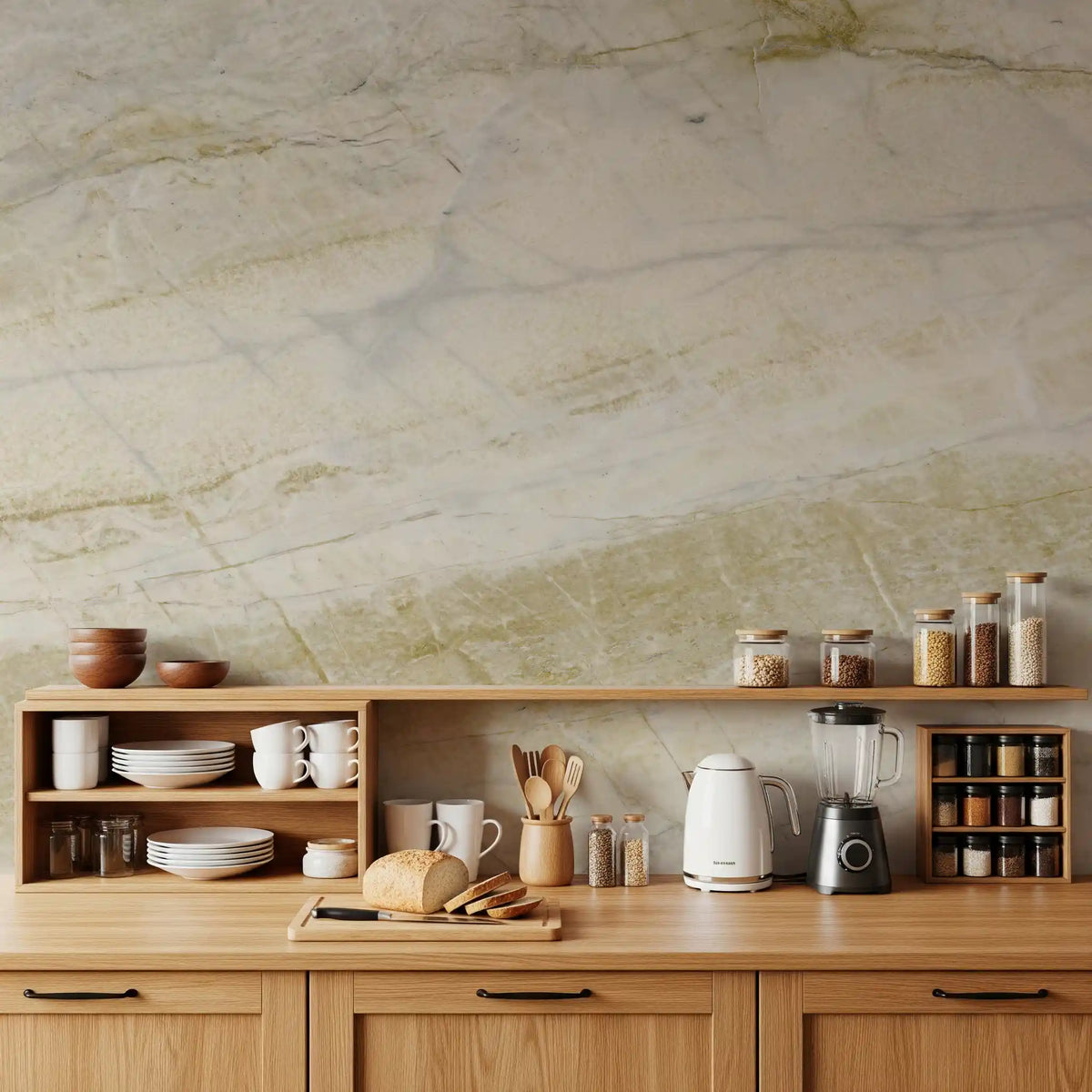 Cream and Ochre Marble Veins Wall Mural
