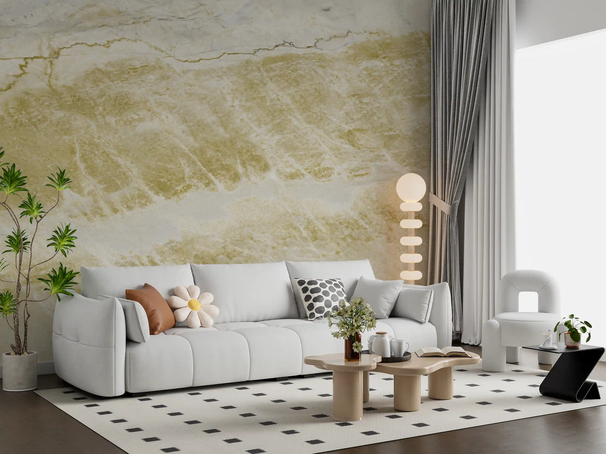 Golden Vein Natural Marble Stone Effect Wall Mural