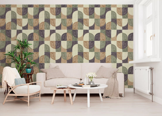 Bold Textured Hand Painted Geometries Curated Harmony Tones Wallpaper⁠