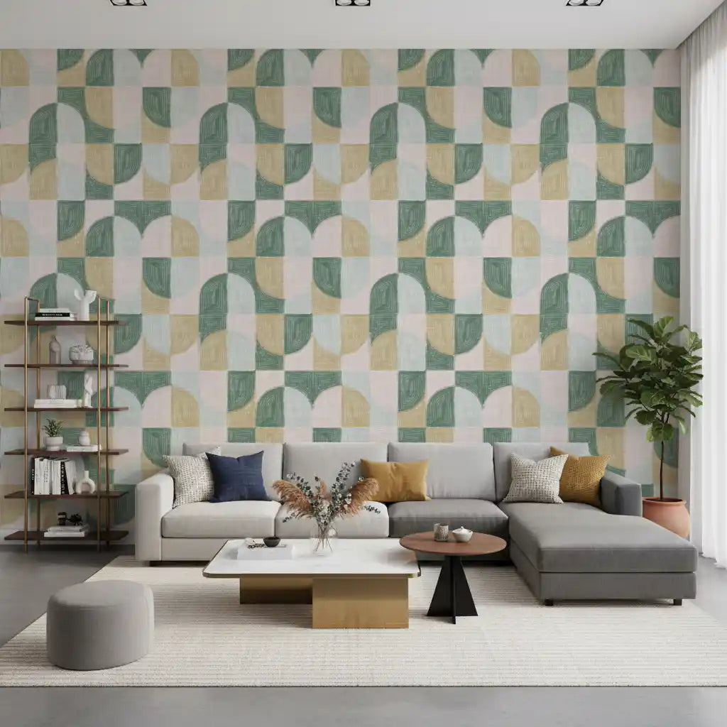 Bold Textured Hand Painted Geometries Beautifully Balanced Wallpaper⁠