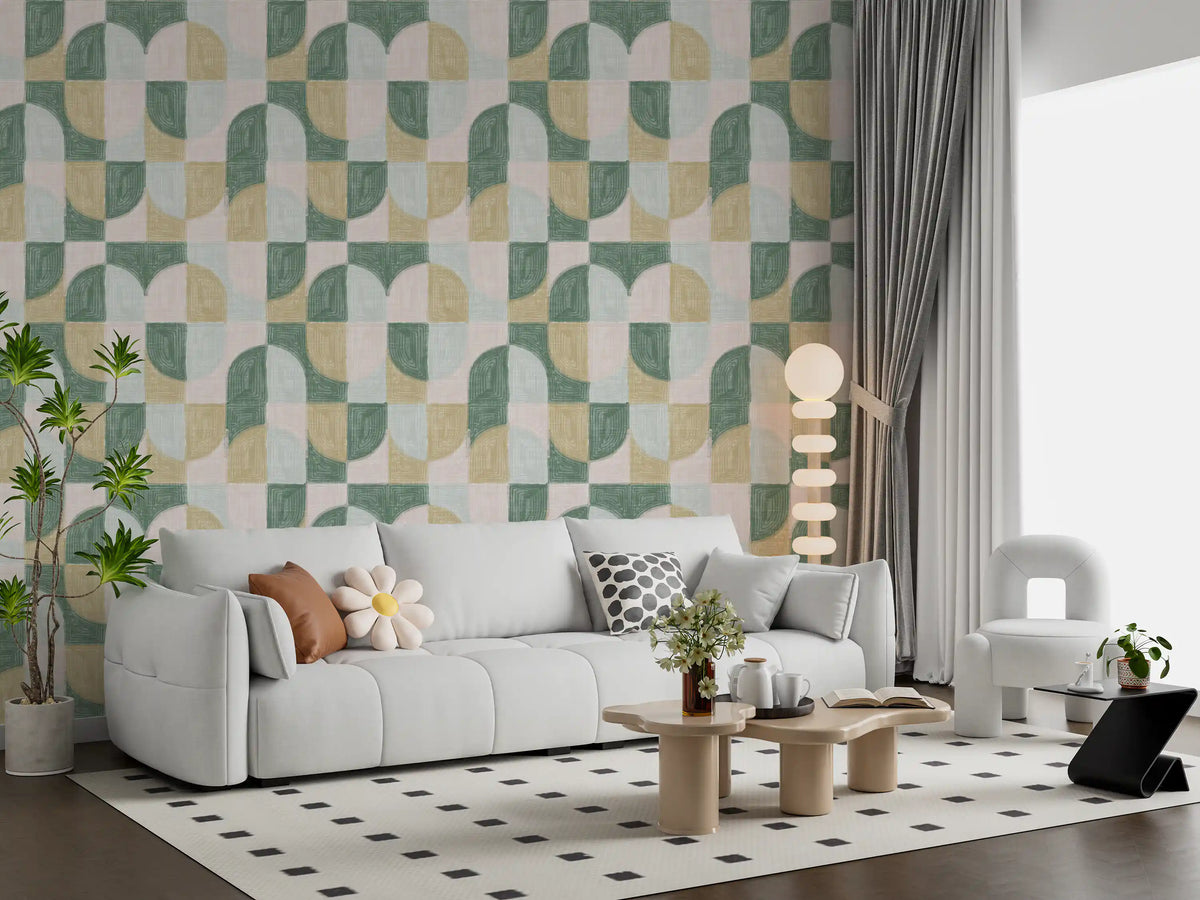 Bold Textured Hand Painted Geometries Beautifully Balanced Wallpaper⁠