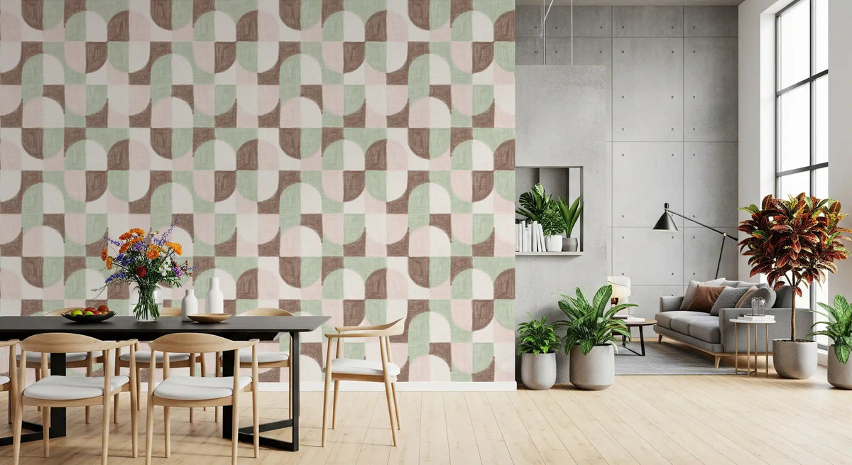 Bold Textured Hand Painted Geometries Grandmillennial Delight Soft Wallpaper⁠