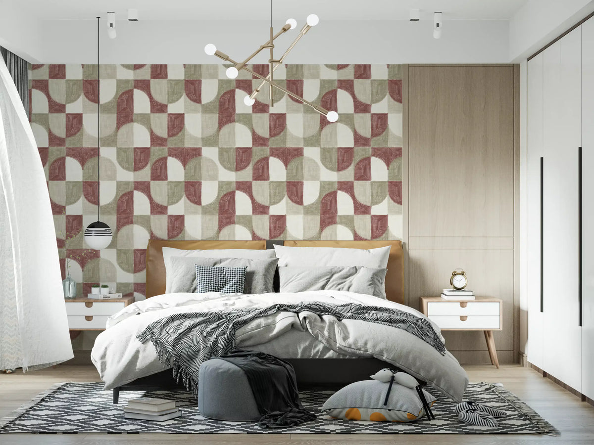 Bold Textured Hand Painted Geometries Rustic Farmhouse Earthy Tones Wallpaper⁠