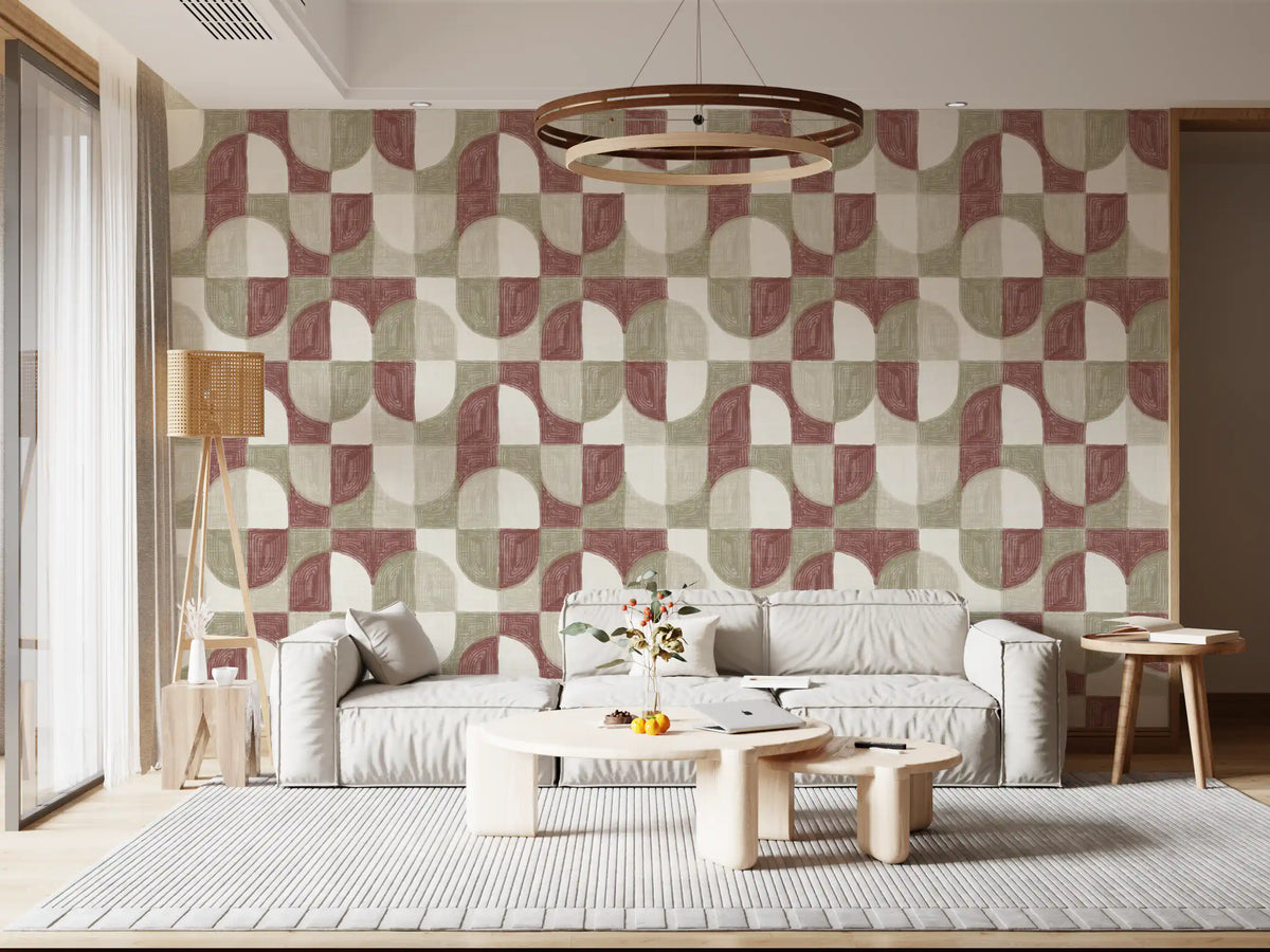 Bold Textured Hand Painted Geometries Rustic Farmhouse Earthy Tones Wallpaper⁠