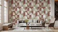 Bold Textured Hand Painted Geometries Rustic Farmhouse Earthy Tones Wallpaper⁠