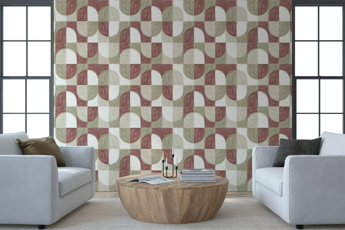 Bold Textured Hand Painted Geometries Rustic Farmhouse Earthy Tones Wallpaper⁠