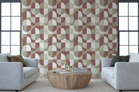 Bold Textured Hand Painted Geometries Rustic Farmhouse Earthy Tones Wallpaper⁠