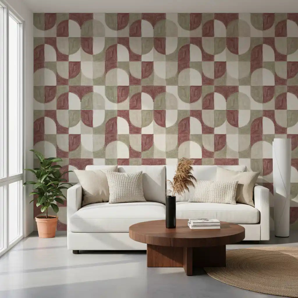 Bold Textured Hand Painted Geometries Rustic Farmhouse Earthy Tones Wallpaper⁠
