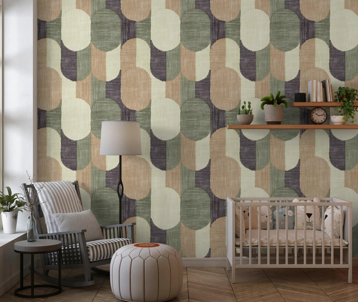 Mid Century Textured Hand Painted Geometries Curated Harmony Tones Wallpaper⁠