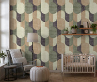 Mid Century Textured Hand Painted Geometries Curated Harmony Tones Wallpaper⁠