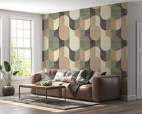 Mid Century Textured Hand Painted Geometries Curated Harmony Tones Wallpaper⁠