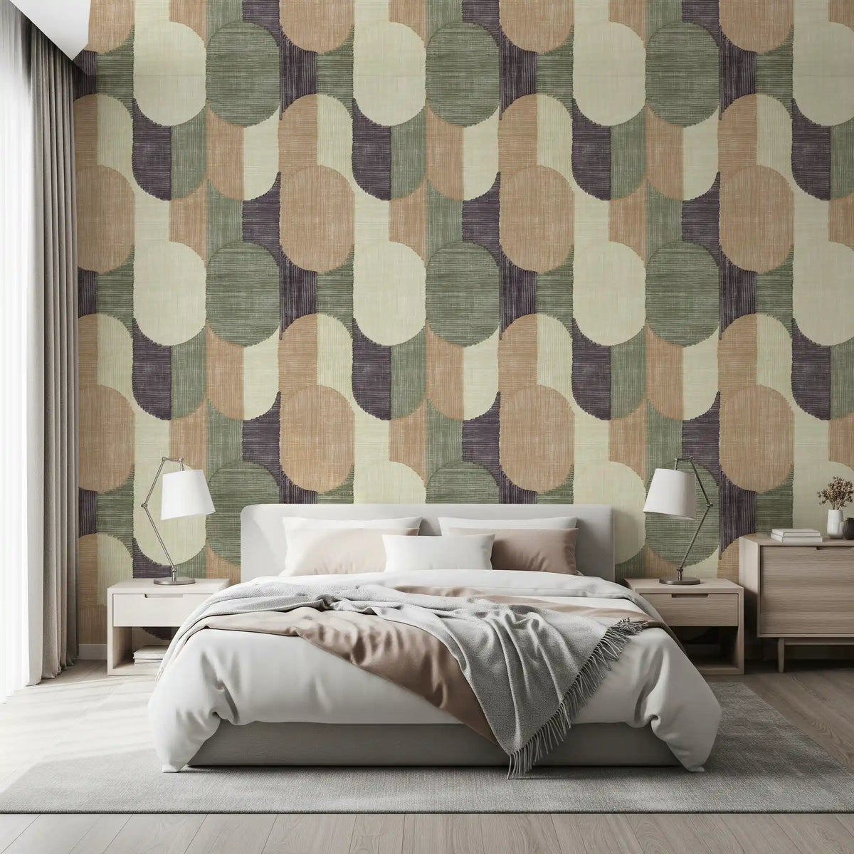 Mid Century Textured Hand Painted Geometries Curated Harmony Tones Wallpaper⁠