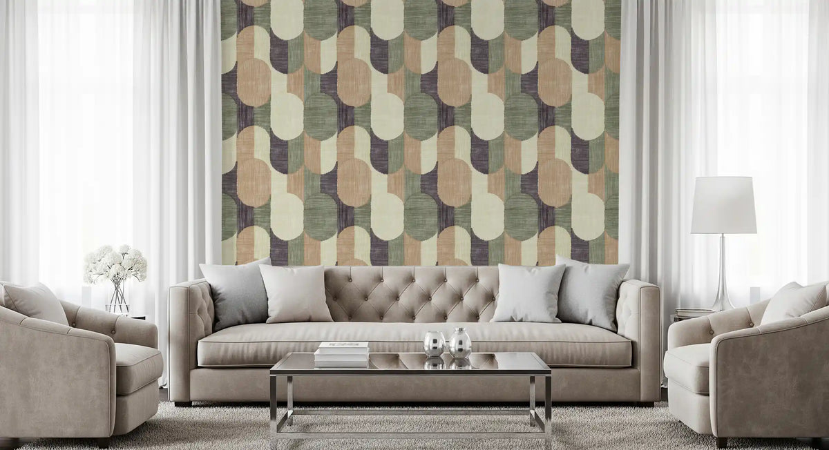Mid Century Textured Hand Painted Geometries Curated Harmony Tones Wallpaper⁠