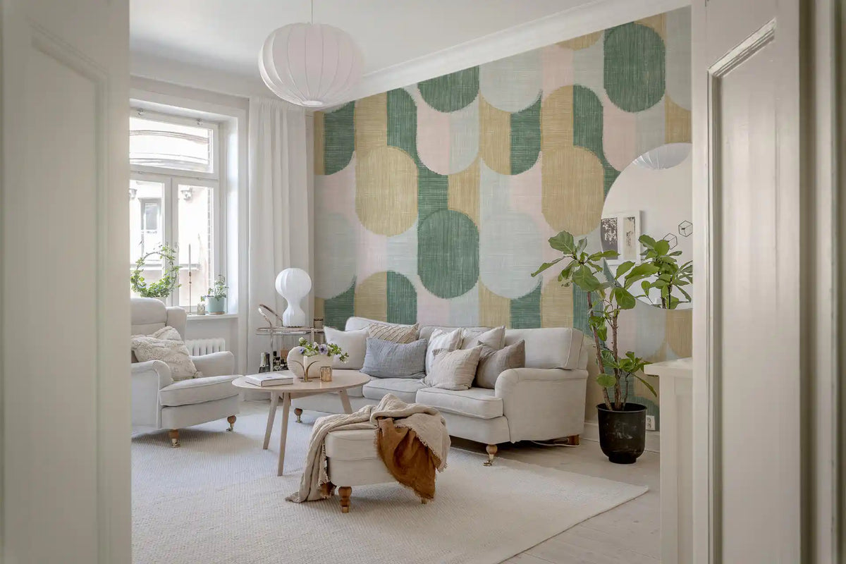 Mid Century Textured Hand Painted Geometries Beautifully Balanced Wallpaper⁠