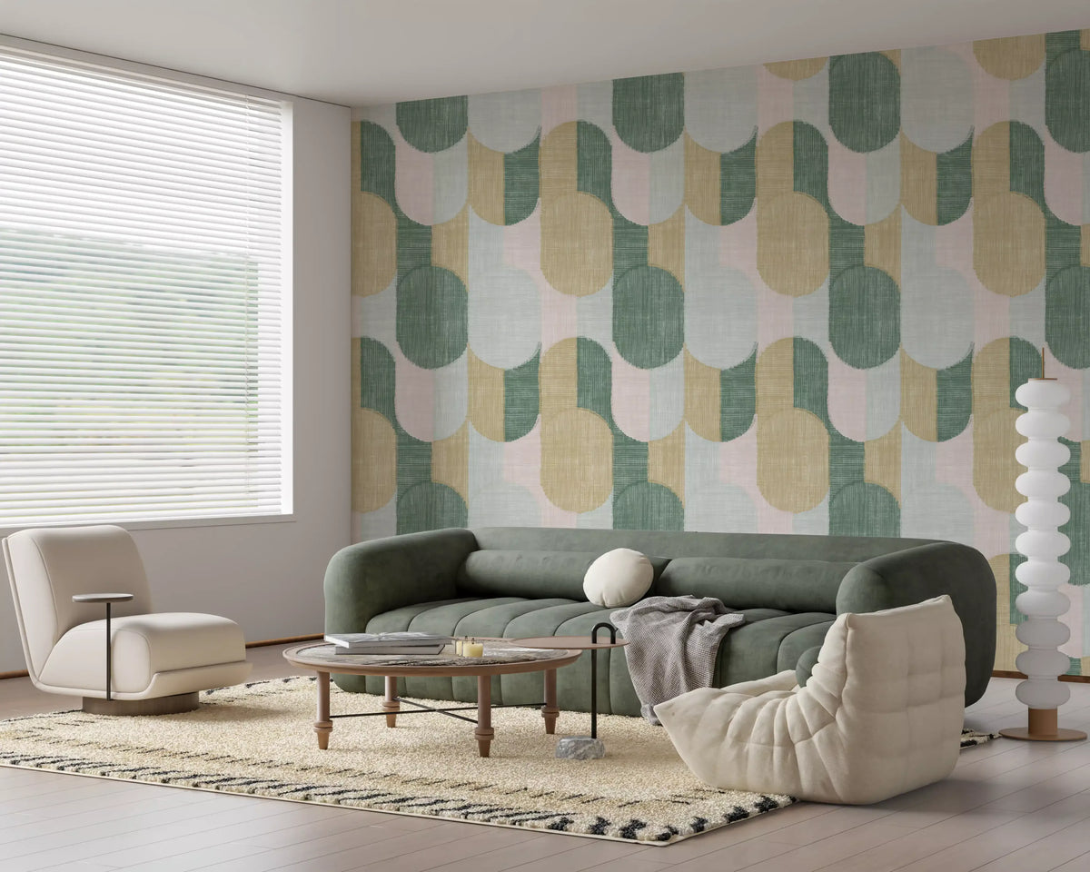 Mid Century Textured Hand Painted Geometries Beautifully Balanced Wallpaper⁠