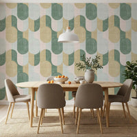 Mid Century Textured Hand Painted Geometries Beautifully Balanced Wallpaper⁠