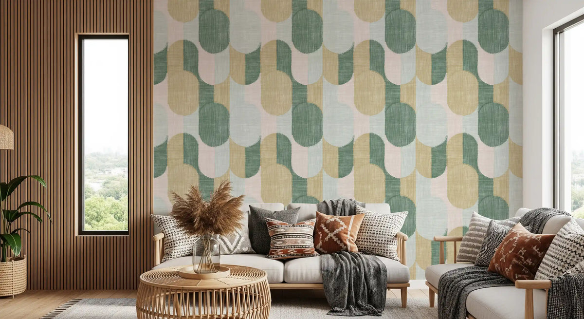 Mid Century Textured Hand Painted Geometries Beautifully Balanced Wallpaper⁠