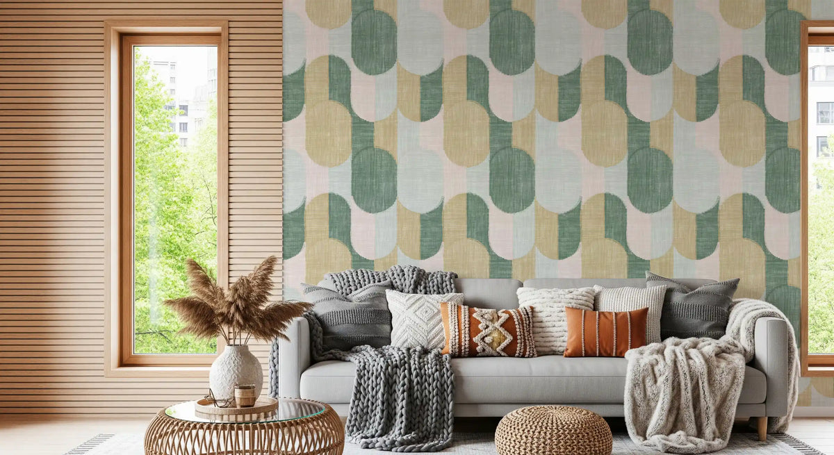 Mid Century Textured Hand Painted Geometries Beautifully Balanced Wallpaper⁠