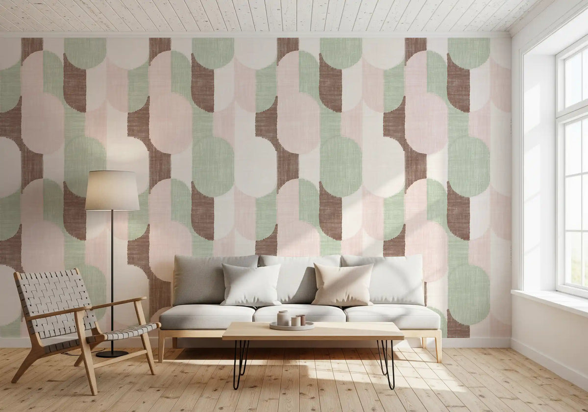 Mid Century Textured Hand Painted Geometries Grandmillennial Delight Soft Wallpaper⁠