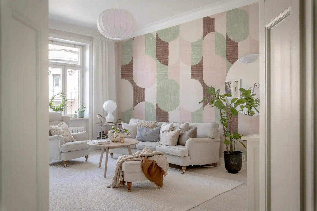 Mid Century Textured Hand Painted Geometries Grandmillennial Delight Soft Wallpaper⁠