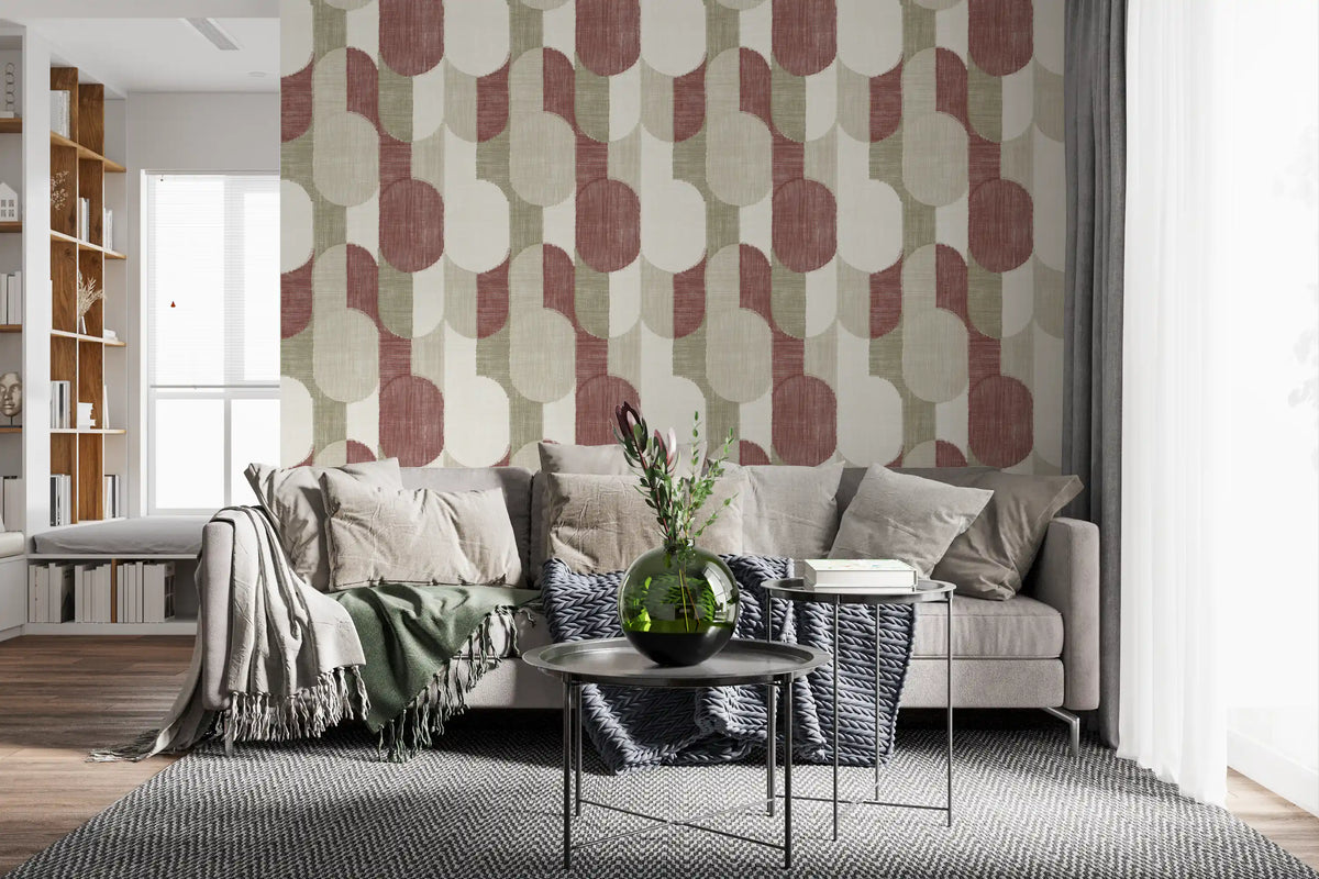 Mid Century Textured Hand Painted Geometries Rustic Farmhouse Earthy Tones Wallpaper⁠
