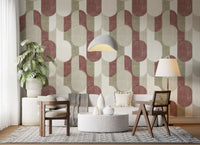 Mid Century Textured Hand Painted Geometries Rustic Farmhouse Earthy Tones Wallpaper⁠