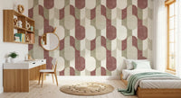 Mid Century Textured Hand Painted Geometries Rustic Farmhouse Earthy Tones Wallpaper⁠