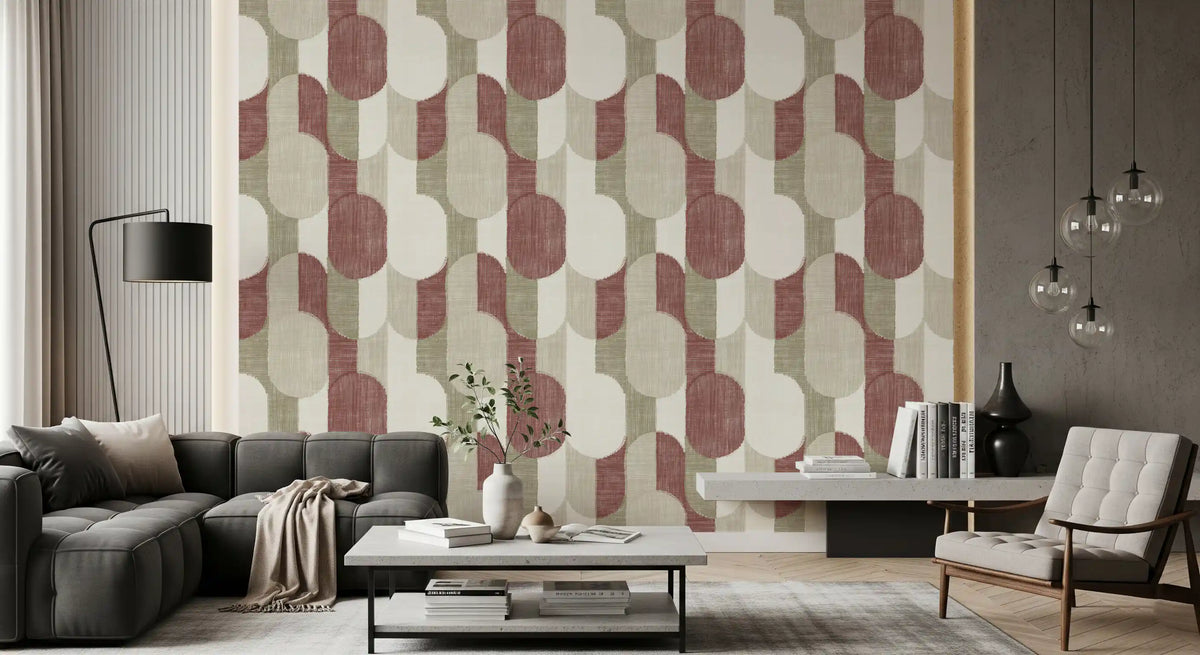 Mid Century Textured Hand Painted Geometries Rustic Farmhouse Earthy Tones Wallpaper⁠
