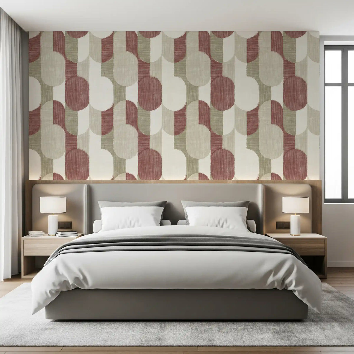 Mid Century Textured Hand Painted Geometries Rustic Farmhouse Earthy Tones Wallpaper⁠