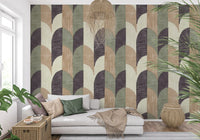 Mid Mod Textured Hand Painted Geometries Curated Harmony Tones Wallpaper⁠