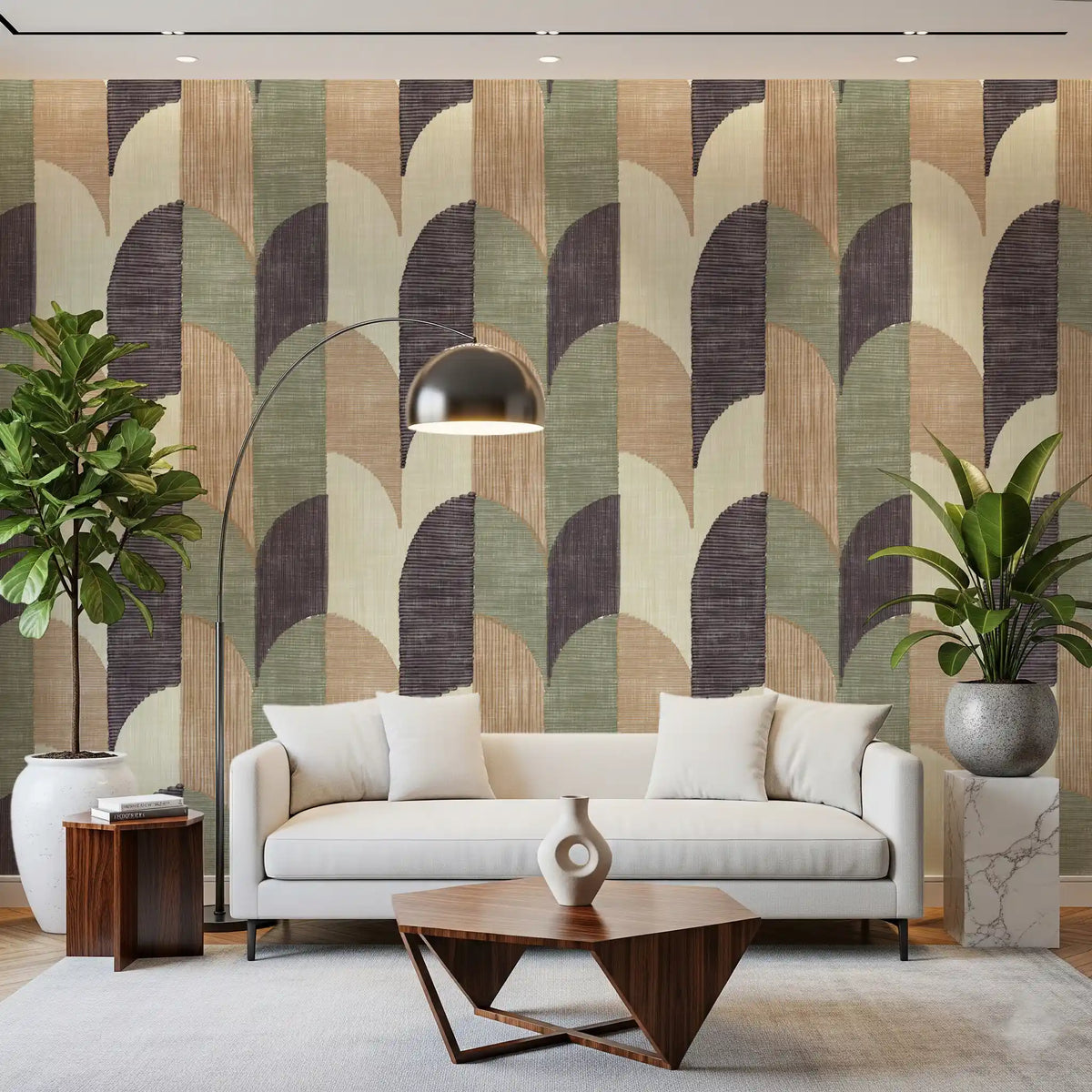 Mid Mod Textured Hand Painted Geometries Curated Harmony Tones Wallpaper⁠